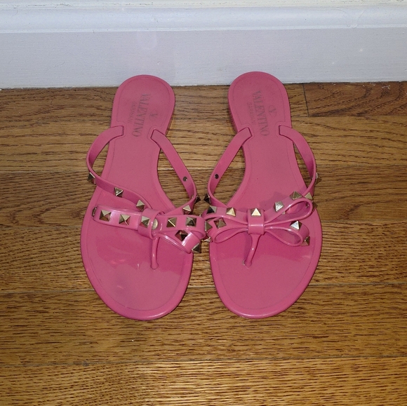 Valentino Pink Studded Sandals - Picture 1 of 8